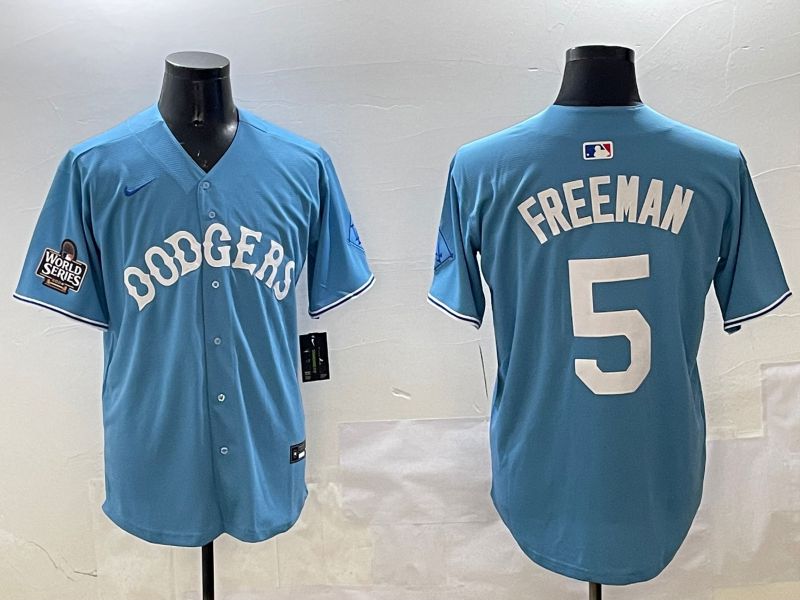 Men Los Angeles Dodgers #5 Freeman Light Blue Throwback Game 2025 Nike MLB Jersey style 14->los angeles dodgers->MLB Jersey